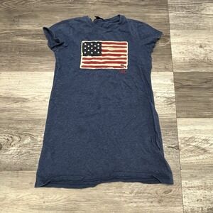POLO RALPH LAUREN Womens Embroidered USA Flag Blue Shirt Dress Top Designer